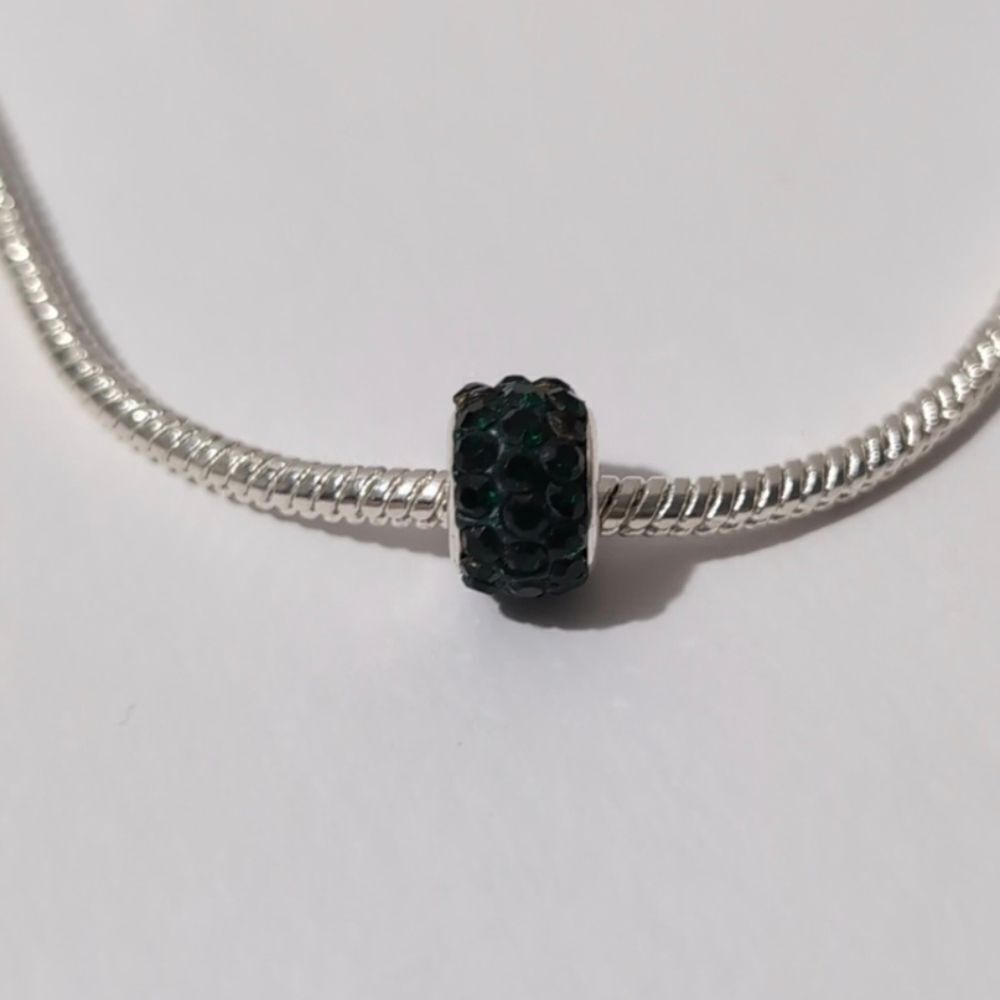 Silver Emerald Green with Green Rhinestones‎ Charm for Pandora Style Bracelet